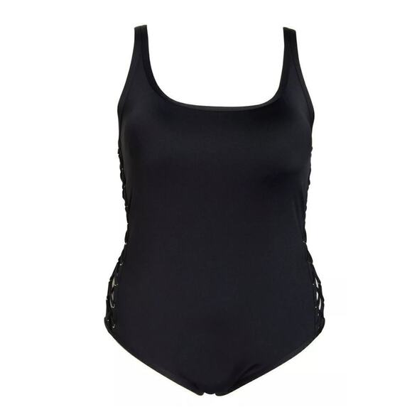 New! La Blanca Women's Plus Tummy Control Lace Up Sides One-piece Swimsuit - Picture 3 of 5